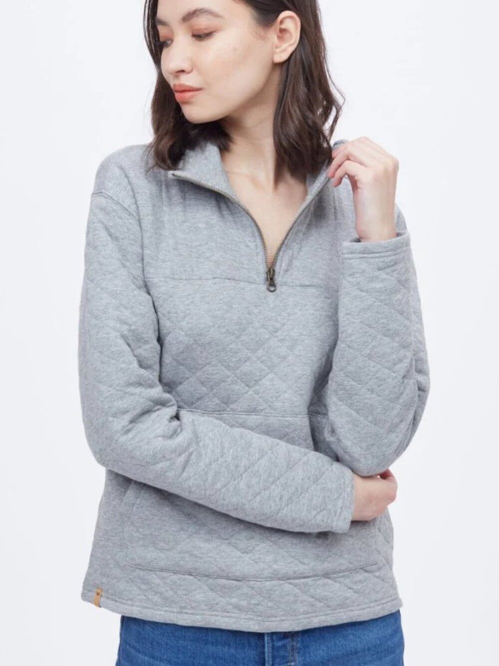 Tentree 1/4 Zip Quilted Fleece Grey Heather sz XS